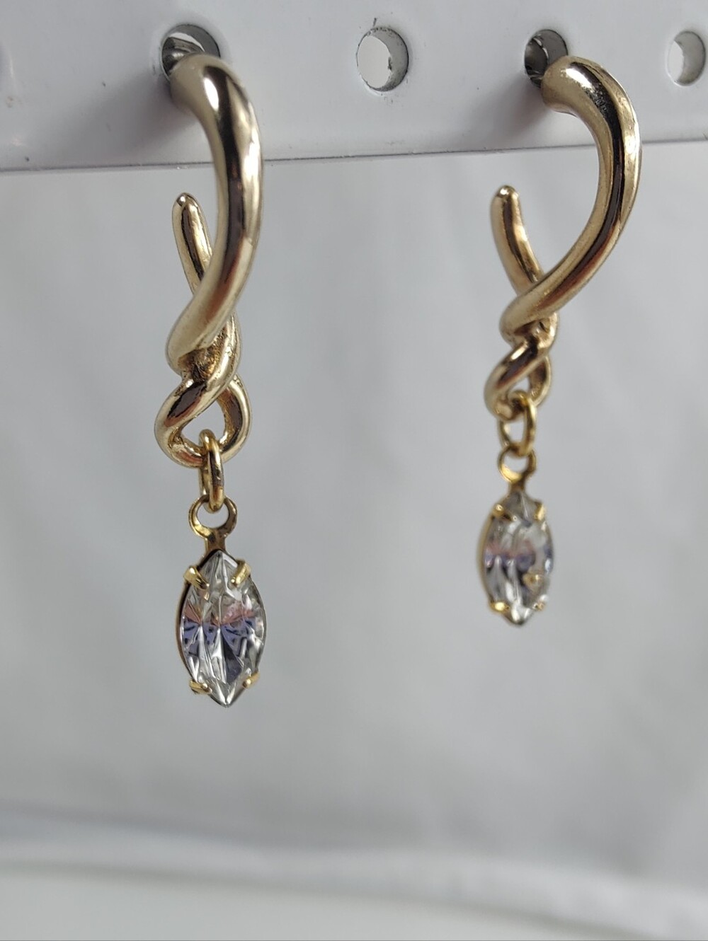 NWOT Gold Tone Huggie Hoop Earrings with Austrian Crystal Dangles Twisted Hoop